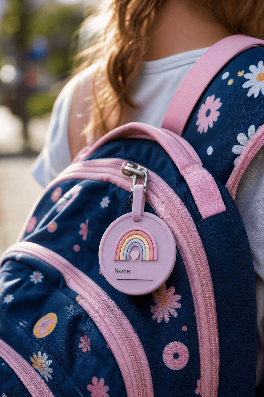 Pastell-NFC-Tag am Kinderrucksack